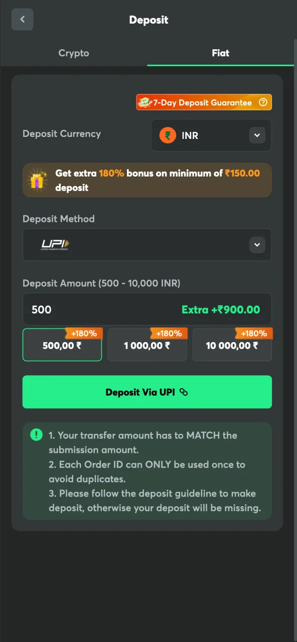Confirm the deposit of funds at BC Game.