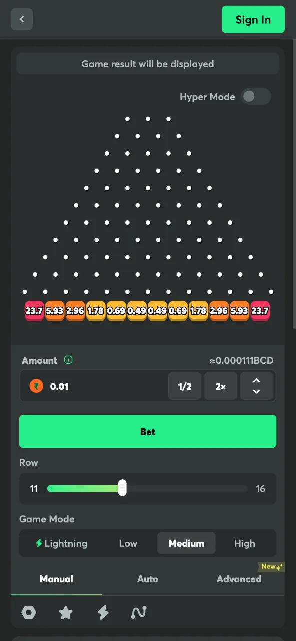 Plinko medium level view presented on BC Game.